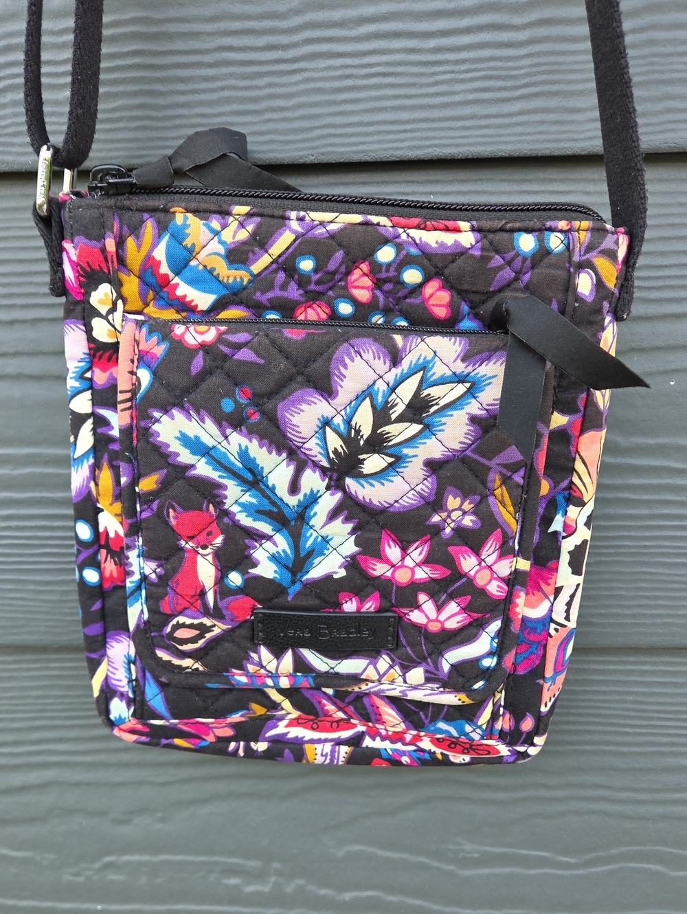 Vera Bradley Black Floral Fox Quilted Crossbody